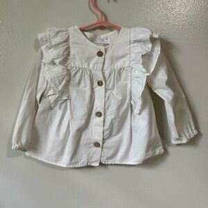 Zara White Ruffled Kids Shirt 2-3T